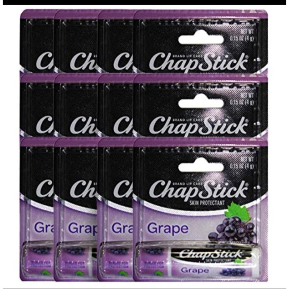 12 Pk ChapStick Lip Balm Grape Flavored Paraben Free Lip Care - 0.15oz New Nib